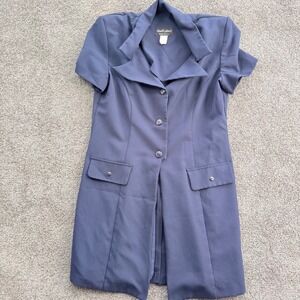 VTG Chads Place Navy Blue Short Sleeve Longline Button Up Shirt Dress Made USA